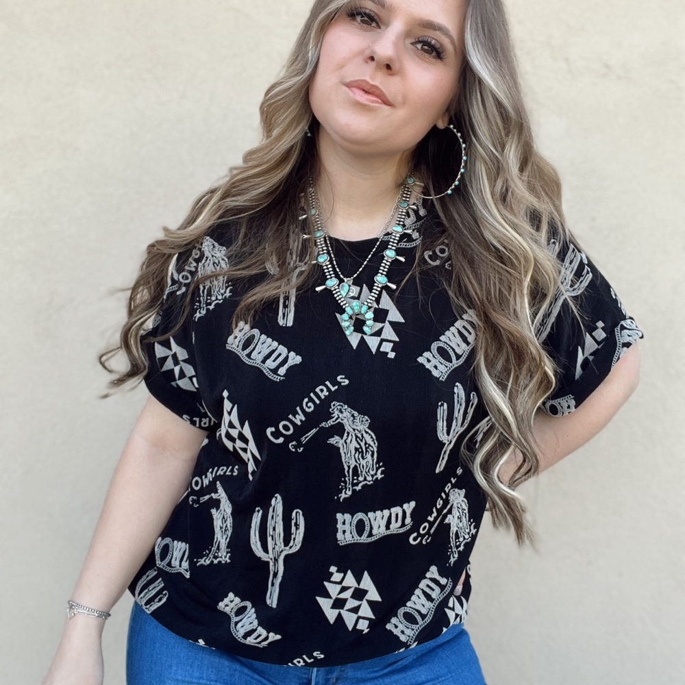 Cowgirl Graphic Short Sleeve Tee - Black
